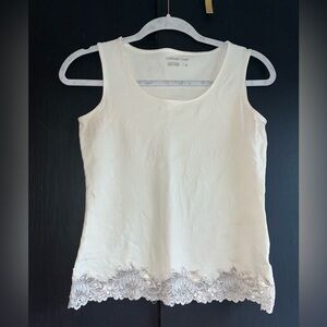 VINTAGE Coldwater Creek Women's Ivory Lace Hem Tank Top Size XS Y2K